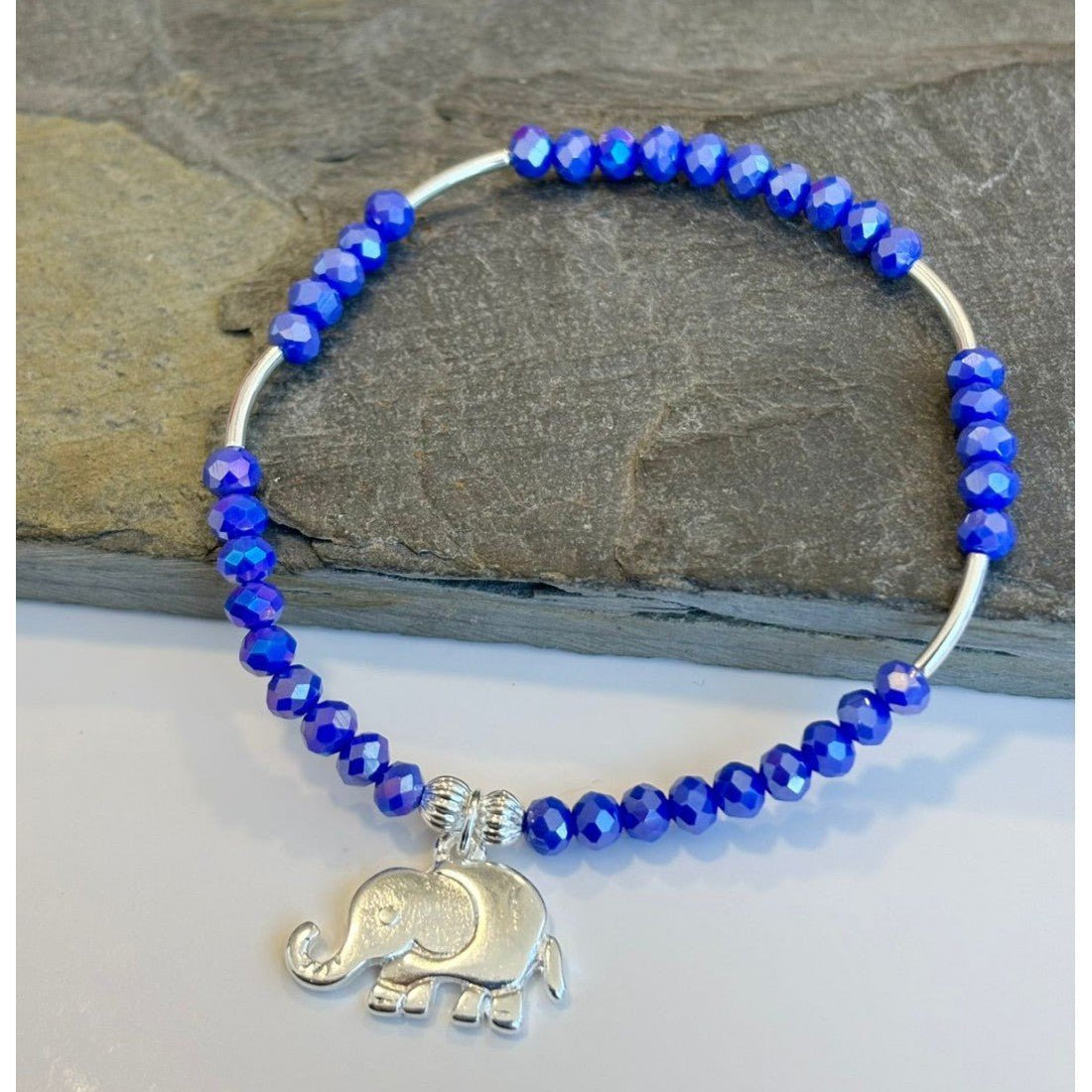 PULSERA BAÑADA EN PLATA CRISTALES AZULES - Mi tienda en línea