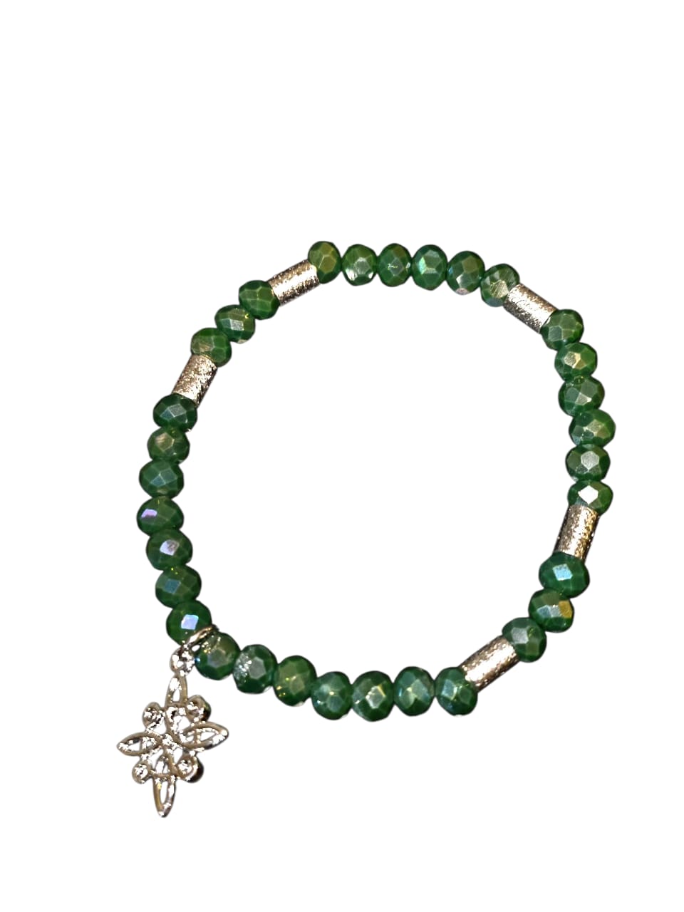 PULSERA BAÑADA EN PLATA CRISTALES VERDES - Mi tienda en línea