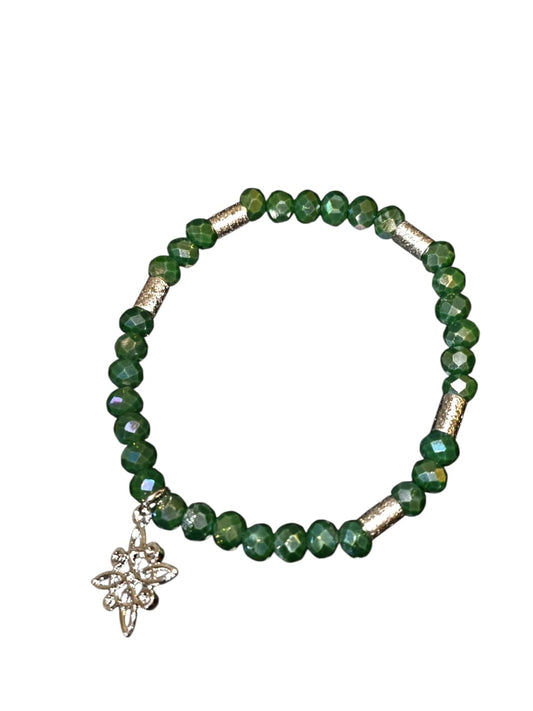 PULSERA BAÑADA EN PLATA CRISTALES VERDES - Mi tienda en línea